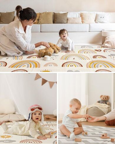 سجادة لعب الأطفال بليسفول دياري، سجادة لعب قابلة للطي ومقاومة للماء للأرضية، سجادة لعب إسفنجية قابلة للعكس للأطفال والرضع، سجادة زحف لتعزيز الحواف للاستخدام الداخلي والخارجي (78x50x0.4 بوصة) in Kuwait