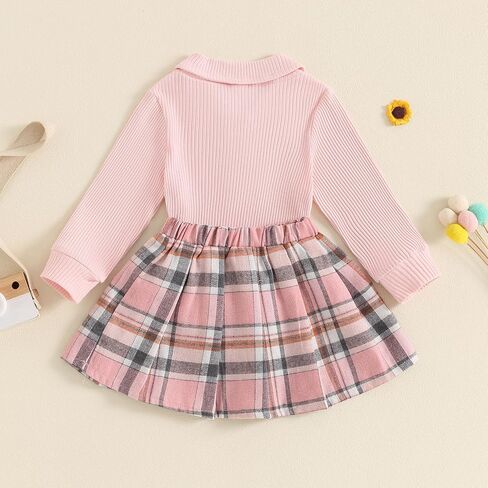 Toddler Baby Girl Fall Winter Clothes Long Sleeve Solid Knit T Shirt Tops Floral/Plaid Mini Pleated Skirts Set 12M-5T in Saudi Arabia