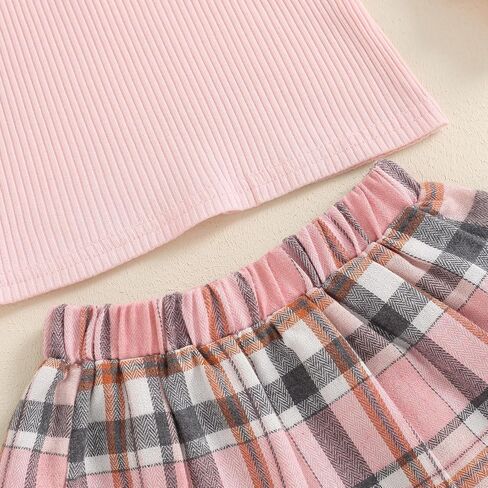 Toddler Baby Girl Fall Winter Clothes Long Sleeve Solid Knit T Shirt Tops Floral/Plaid Mini Pleated Skirts Set 12M-5T in Saudi Arabia