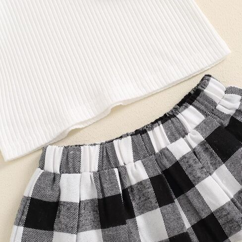 Toddler Baby Girl Fall Winter Clothes Long Sleeve Solid Knit T Shirt Tops Floral/Plaid Mini Pleated Skirts Set 12M-5T in Saudi Arabia
