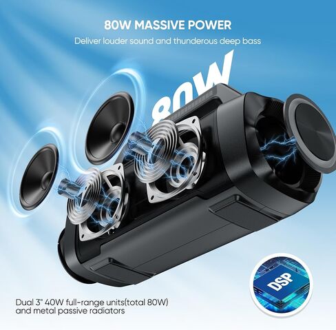 Portable Outdoor Bluetooth Speaker: 80W Loud Sound Wireless Durable Large Bocina with Lights Powerful Deep Bass Subwoofer TWS Stereo Sound Big Boombox Waterproof for Party Beach Camping Garage in Saudi Arabia