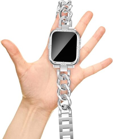 Hard Case Compatible with Apple Watch Case Series 8 Series 7 45mm Rhinestones with Built-in Glass Screen Protector Diamond iWatch Face Cover Smart Watch Case for Women Girl, 45mm Silver in Kuwait
