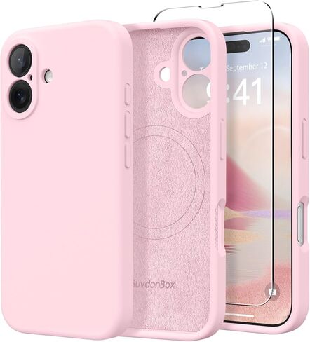 Magnetic for iPhone 16 Case, Compatible with MagSafe, [Full Camera Protection][2 Screen Protectors] Silicone Shockproof Protective Phone Case for iPhone 16 6.1", Chalk Pink in Saudi Arabia