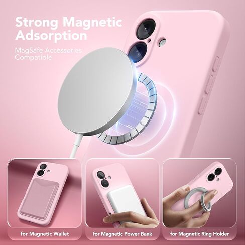 Magnetic for iPhone 16 Case, Compatible with MagSafe, [Full Camera Protection][2 Screen Protectors] Silicone Shockproof Protective Phone Case for iPhone 16 6.1", Chalk Pink in Saudi Arabia