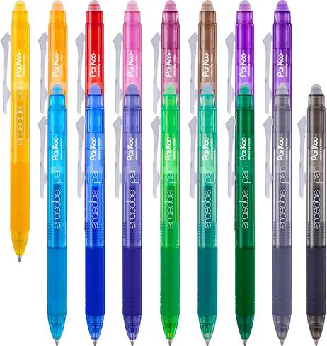 ParKoo Retractable Erasable Gel Pens Clicker 14 Colors, Fine Point 0.7mm, Make Mistakes Disappear, Comfort Grip for Writing Drawing Planners and School Supplies in Saudi Arabia
