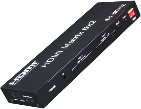 6x2 HDMI 2.0 Matrix Switch Splitter, 6 in 2 Out HDMI Matrix Switcher Selector Supports 4K@60Hz 18Gbps UHD HDR HDCP 2.2, with Remote Control & Optical SPDIF 3.5mm Audio Extractor, EDID Management in Kuwait