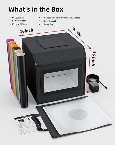 Glendan Light Box Photography، مجموعة خيمة التصوير المحمولة لصندوق الصور مقاس 12 × 12 بوصة مع لوحتين ضوئيتين (176 مصباح LED) و6 أنواع من الخلفيات مزدوجة الجوانب للمجوهرات والأشياء الصغيرة تصوير المنتج in Saudi Arabia