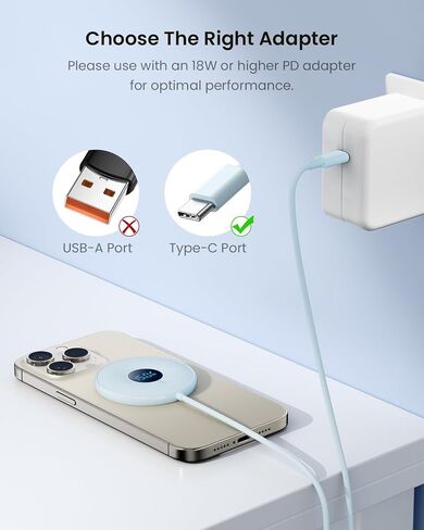15W Magnetic Wireless Charger with LED Power Display, Magnetic Charger, for iPhone 15/14/13/12 Series, Samsung, Airpods 2/3/pro/pro 2(Adapter Not Included) (Black) in Saudi Arabia