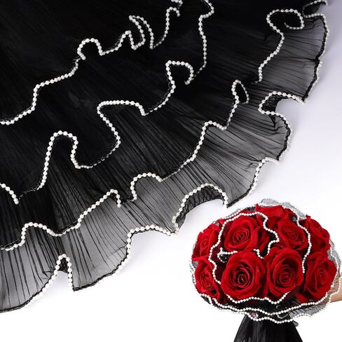 3 Pack Pearl Edge Bouquet Packaging Paper, Korean Flower Wrapping Mesh Paper Floral Net Yarn Wrinkle Waves Paper for Mother's Day Wedding Anniversary Birthday Florist Supplies 4.37 Yards (Pink) in Kuwait