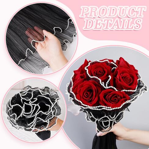 3 Pack Pearl Edge Bouquet Packaging Paper, Korean Flower Wrapping Mesh Paper Floral Net Yarn Wrinkle Waves Paper for Mother's Day Wedding Anniversary Birthday Florist Supplies 4.37 Yards (Pink) in Kuwait