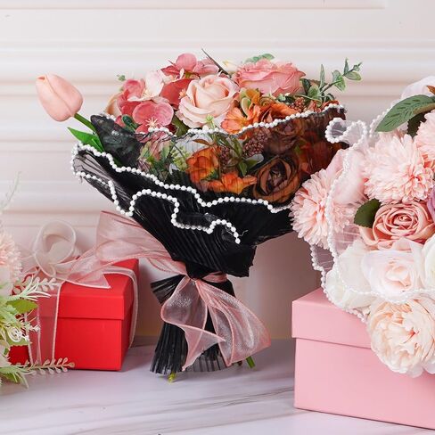 3 Pack Pearl Edge Bouquet Packaging Paper, Korean Flower Wrapping Mesh Paper Floral Net Yarn Wrinkle Waves Paper for Mother's Day Wedding Anniversary Birthday Florist Supplies 4.37 Yards (Pink) in Kuwait