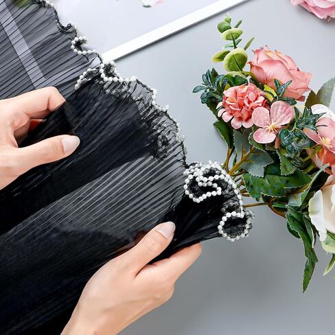 3 Pack Pearl Edge Bouquet Packaging Paper, Korean Flower Wrapping Mesh Paper Floral Net Yarn Wrinkle Waves Paper for Mother's Day Wedding Anniversary Birthday Florist Supplies 4.37 Yards (Pink) in Kuwait