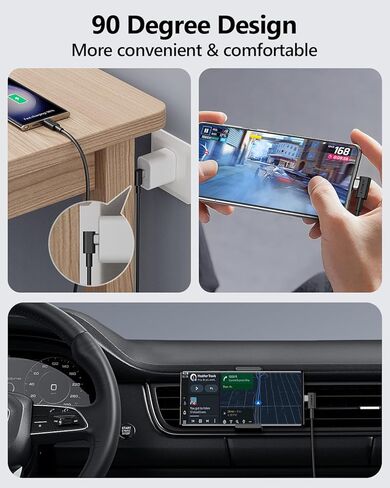 كابل SUNGUY USB C إلى USB C بطول 1 قدم [عبوة من قطعتين]، زاوية قائمة 90 درجة من النوع C إلى C 60 وات PD شحن سريع متوافق مع Samsung Galaxy S21 S20 S10 وMacBook Air/Pro وiPad Pro 2020 وPixel 4/3 XL in Kuwait