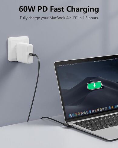 كابل SUNGUY USB C إلى USB C بطول 1 قدم [عبوة من قطعتين]، زاوية قائمة 90 درجة من النوع C إلى C 60 وات PD شحن سريع متوافق مع Samsung Galaxy S21 S20 S10 وMacBook Air/Pro وiPad Pro 2020 وPixel 4/3 XL in Kuwait