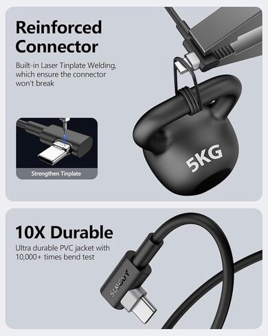 كابل SUNGUY USB C إلى USB C بطول 1 قدم [عبوة من قطعتين]، زاوية قائمة 90 درجة من النوع C إلى C 60 وات PD شحن سريع متوافق مع Samsung Galaxy S21 S20 S10 وMacBook Air/Pro وiPad Pro 2020 وPixel 4/3 XL in Kuwait