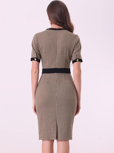 Allegra K Plaid Houndstooth Dress for Women's Short Sleeve Contrast Bodycon Dress in Saudi Arabia