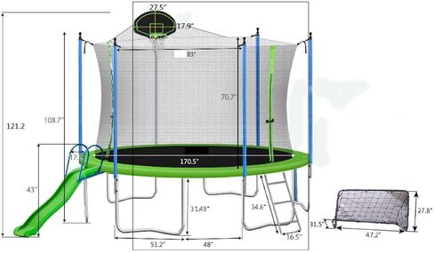 ترامبولين UBGO بطول 15 قدم، ترامبولين خارجي مع شبكة مغلقة، ترامبولين مستدير مع سلم وحلقة كرة سلة، ترامبولين في الفناء الخلفي للأطفال والعائلة وقت سعيد باللون الأخضر in Kuwait