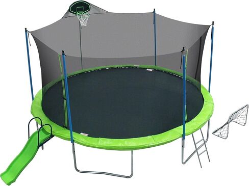 ترامبولين UBGO بطول 15 قدم، ترامبولين خارجي مع شبكة مغلقة، ترامبولين مستدير مع سلم وحلقة كرة سلة، ترامبولين في الفناء الخلفي للأطفال والعائلة وقت سعيد باللون الأخضر in Kuwait