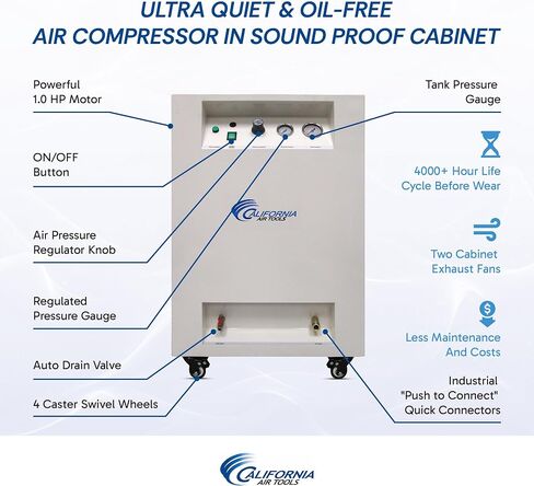 California Air Tools 8010SPC 1.0 HP Ultra Quiet and Oil-Free Air Compressor in Sound Proof Cabinet with Wheels, 8 Gallon Steel Tank, 40 dBA Noise Level in Saudi Arabia