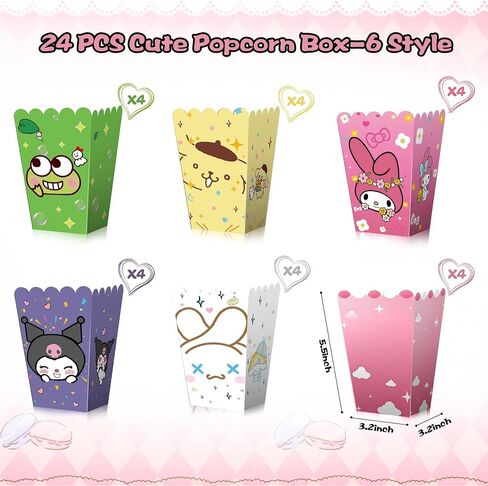 Kitty Party Popcorn Boxes/Bucket - 24 PCS Popcorn Bags for Party Cool Popcorn Bowl kitty and friends Party Favors-Popcorn Containers Popcorn Boxes for Kids Birthday Decorations- 6 Pattern in Saudi Arabia
