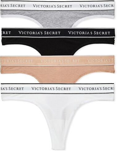 Victoria's Secret Cotton Logo Thong Panty Pack, Underwear for Women, 5 Pack, Spring Mix (L) in Saudi Arabia