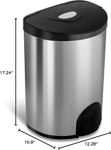 NINESTARS TTT-50-19 Automatic Tap Sensor Trash Can, 13 Gal 50L, Stainless Steel Base (D Shape, Black Lid) in Saudi Arabia