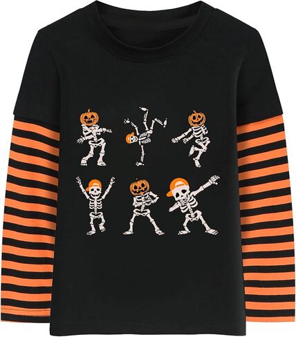 Halloween Shirts for Toddler Boys and Girls Striped Long Sleeve Patchwork T-Shirt in Kuwait
