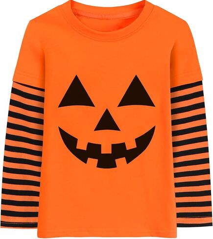 Halloween Shirts for Toddler Boys and Girls Striped Long Sleeve Patchwork T-Shirt in Saudi Arabia