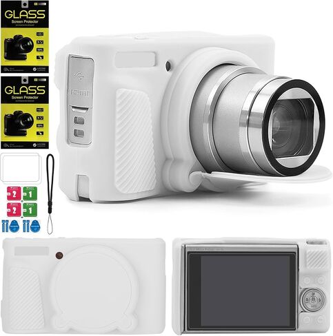 Case for Canon PowerShot SX740 HS Camera,2 Tempered Glass Screen Protectors,1 CameraWrist Strap, Soft Silicone Protective caseskin,Detachable Lens Cap,Slim Fit for SX740 HS SX730-Off White in Saudi Arabia