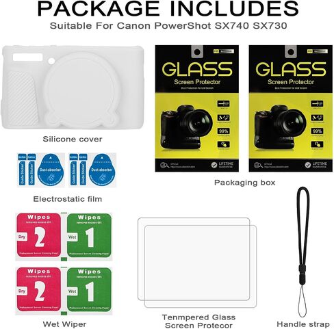 Case for Canon PowerShot SX740 HS Camera,2 Tempered Glass Screen Protectors,1 CameraWrist Strap, Soft Silicone Protective caseskin,Detachable Lens Cap,Slim Fit for SX740 HS SX730-Off White in Saudi Arabia