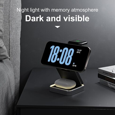 Portable Foldable 3-in-1 Magnetic Wireless Charging Station,Charging Stand,Compact 3 in 1 Charger for Travel,15W for iPhone 12-15 Series, 5W for Apple Watches,AirPods(Adapter Included)(Black) in Saudi Arabia