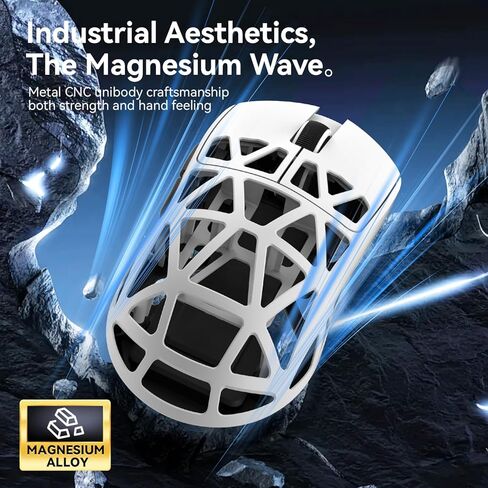 ZIYOU LANG x Attack Shark R2 Wireless Gaming Mouse, Lightweight Magnesium Alloy, PAW3950 42000 DPI Optical Sensor, 8KHz Polling Rate, BT/2.4G/Wired Programmable Mice with Grips Sticker (White) in Kuwait