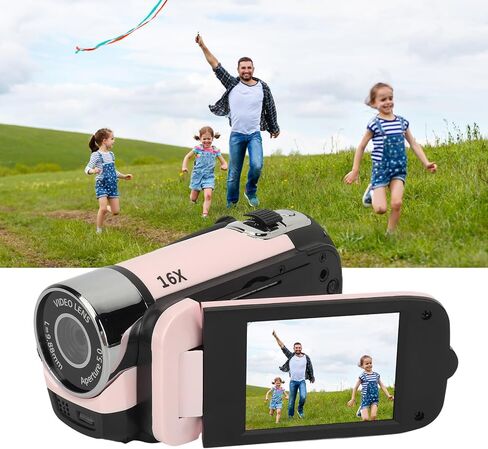 16MP Digital Camera, 2.4 1080P 16X Zoom Rotatable Screen Camcorder with Fill Light, Video Vlogging USB Camera for Travel, Wedding, Campus Records, etc. (Red) in Kuwait