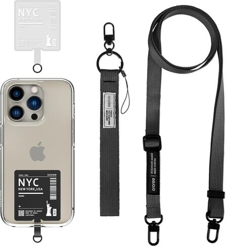 araree Travel More, Phone Lanyard - 2 pads(Clear,Black) Air Flight Ticket Boarding Pass Design, 1× Adjustable Neck Strap, 1× Wrist Strap, Compatible with All Smartphone - NYC(Black,Clear), Purple in Kuwait
