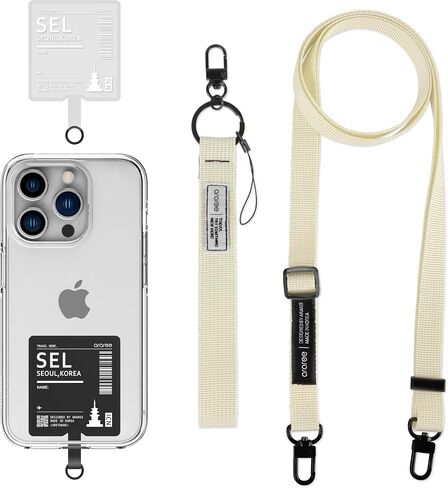 araree Travel More, Phone Lanyard - 2 pads(Clear,Black) Air Flight Ticket Boarding Pass Design, 1× Adjustable Neck Strap, 1× Wrist Strap, Compatible with All Smartphone - NYC(Black,Clear), Purple in Kuwait