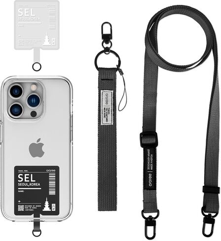 araree Travel More, Phone Lanyard - 2 pads(Clear,Black) Air Flight Ticket Boarding Pass Design, 1× Adjustable Neck Strap, 1× Wrist Strap, Compatible with All Smartphone - NYC(Black,Clear), Purple in Kuwait