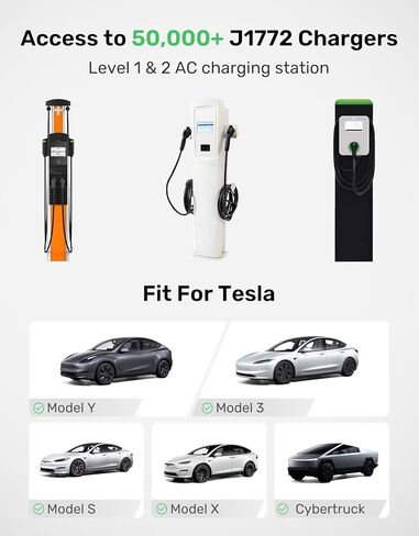 محول J1772 إلى Tesla - [يناسب جميع مالكي Tesla] محول شحن Tesla بحد أقصى 80 أمبير/240 فولت تيار متردد لطراز Tesla Y/3/X/S وملحقات Cybertruck، متوافق مع محطات الشحن من المستوى 1/2 in Kuwait