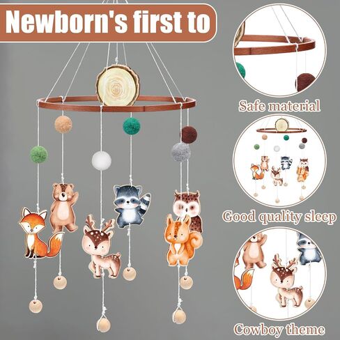 Cowboy Baby Crib Mobile Western Cowboy Nursery Mobiles Boho Ceiling Mobile Wooden Wind Chime Hanging Mobile Cactus Horse Hats Mobiles Bassinet for Room Decor Photography Prop Newborn Gift in Saudi Arabia