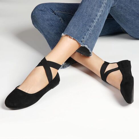 Women's Flats Comfortable Fashion Shoes for Women with Elastic Ankle Straps Dressy Ballerina Style Closed Toe Sandals for Women Casual Ballet Flat in Saudi Arabia