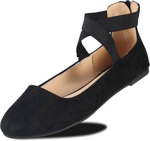Women's Flats Comfortable Fashion Shoes for Women with Elastic Ankle Straps Dressy Ballerina Style Closed Toe Sandals for Women Casual Ballet Flat in Saudi Arabia