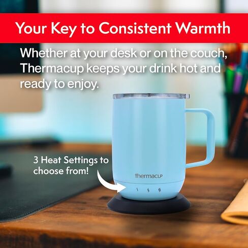 Self-Heating Temperature Controlled Coffee Mug with Lid, Led Electric Smart Cup, 3 Custom Heat Settings, Auto/Off Feature, Keeps Liquids Warm, Sip Smarter (Ocean Blue – 10 oz). in Saudi Arabia