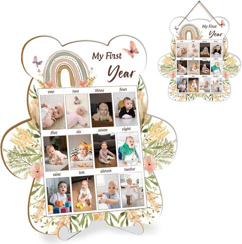 إطار صورة للسنة الأولى للطفل، إطار صورة لعرض صور السنة الأولى، تذكار للأطفال مزين بزهور قوس قزح، مناسب لحفلات استقبال الأطفال الأولاد والبنات، يناسب مقاس 1.5 * 2.1 بوصة in Kuwait