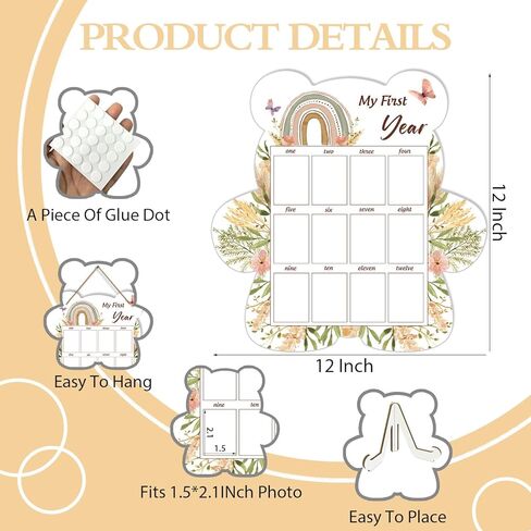 إطار صورة للسنة الأولى للطفل، إطار صورة لعرض صور السنة الأولى، تذكار للأطفال مزين بزهور قوس قزح، مناسب لحفلات استقبال الأطفال الأولاد والبنات، يناسب مقاس 1.5 * 2.1 بوصة in Kuwait