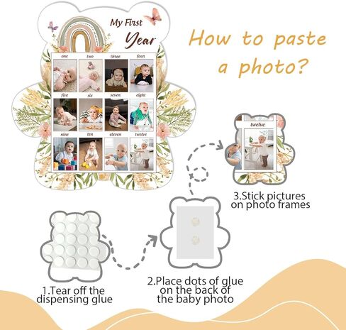 إطار صورة للسنة الأولى للطفل، إطار صورة لعرض صور السنة الأولى، تذكار للأطفال مزين بزهور قوس قزح، مناسب لحفلات استقبال الأطفال الأولاد والبنات، يناسب مقاس 1.5 * 2.1 بوصة in Kuwait