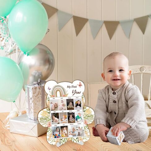 إطار صورة للسنة الأولى للطفل، إطار صورة لعرض صور السنة الأولى، تذكار للأطفال مزين بزهور قوس قزح، مناسب لحفلات استقبال الأطفال الأولاد والبنات، يناسب مقاس 1.5 * 2.1 بوصة in Kuwait