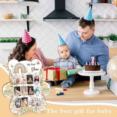 إطار صورة للسنة الأولى للطفل، إطار صورة لعرض صور السنة الأولى، تذكار للأطفال مزين بزهور قوس قزح، مناسب لحفلات استقبال الأطفال الأولاد والبنات، يناسب مقاس 1.5 * 2.1 بوصة in Kuwait