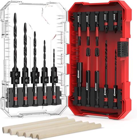 EZARC Countersink Drill Bit Set, 15 PCS Tapered Drill Bits Counter Sink Drill Bit with 2PCS Wood Plug Cutter 1/4" Hex Shank Quick Change for Woodworking with Storage Box in Saudi Arabia