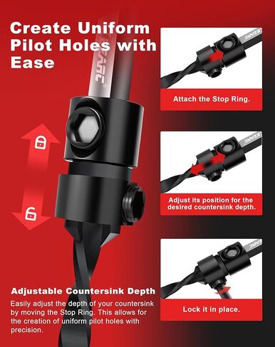 EZARC Countersink Drill Bit Set, 15 PCS Tapered Drill Bits Counter Sink Drill Bit with 2PCS Wood Plug Cutter 1/4" Hex Shank Quick Change for Woodworking with Storage Box in Saudi Arabia