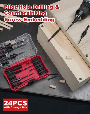 EZARC Countersink Drill Bit Set, 15 PCS Tapered Drill Bits Counter Sink Drill Bit with 2PCS Wood Plug Cutter 1/4" Hex Shank Quick Change for Woodworking with Storage Box in Saudi Arabia