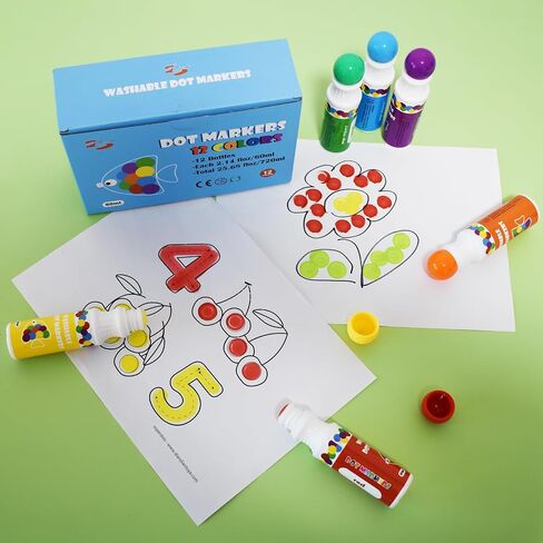 Yuanhe Dot Markers Bingo Daubers - 6 ألوان نقاط طلاء قابلة للغسل للأطفال الصغار وإمدادات فنية للأطفال in Kuwait